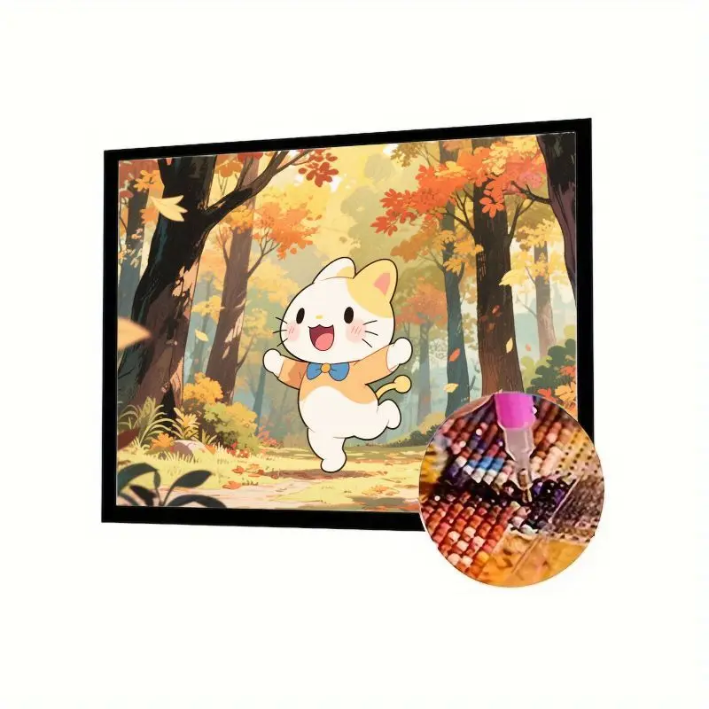 

1 шт., набор для алмазной живописи 5D, очаровательный счастливый мультяшный кот, жаркий в золотистому осеннем лесу, сверкающие стразы «сделай сам»