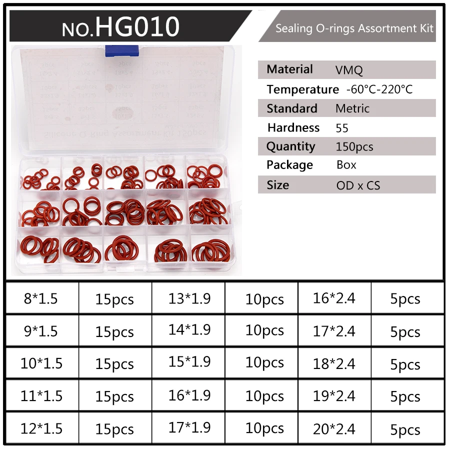 150-200-225PCS PCP Paintball VMQ Sealing Silicone O-rings OD 6mm-30mm CS 1.5mm 1.9mm 2.4mm 3.1mm Red Gasket Replacements