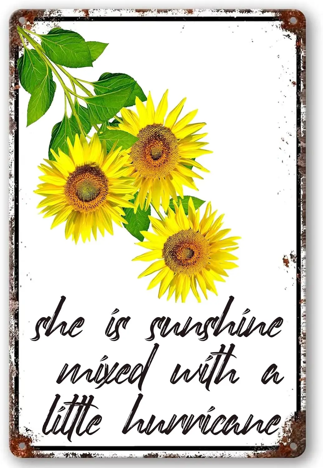 ETTIBETRENDY Vintage Metal Sign She is Sunshine Mixed With A Little Hurricane Retro Sunflower Wall Decor Tin Painting for H sign