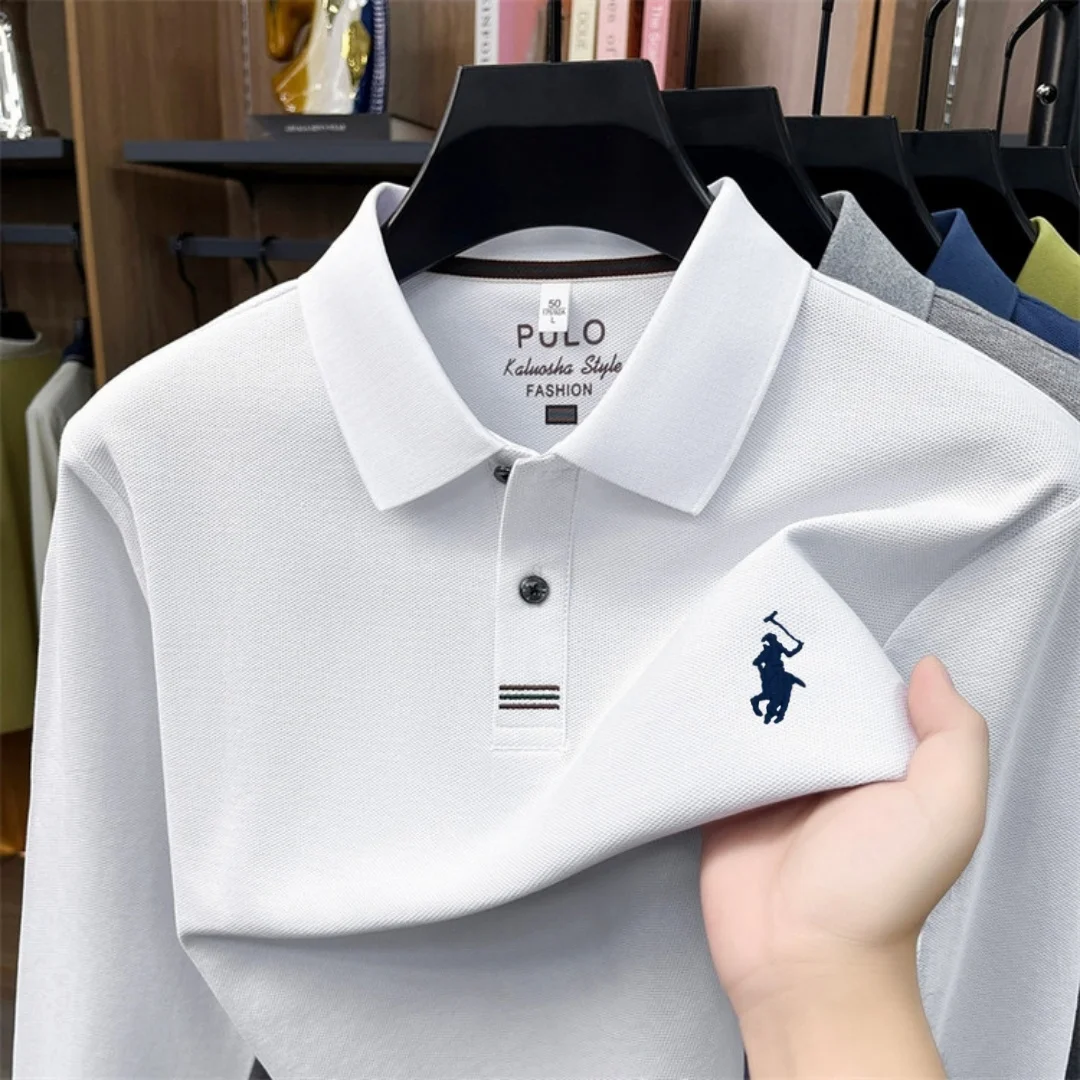 2026 new 100% pure cotton high-end brand men's long sleeve polo shirt autumn fashion luxury embroidery golf top business T-shirt