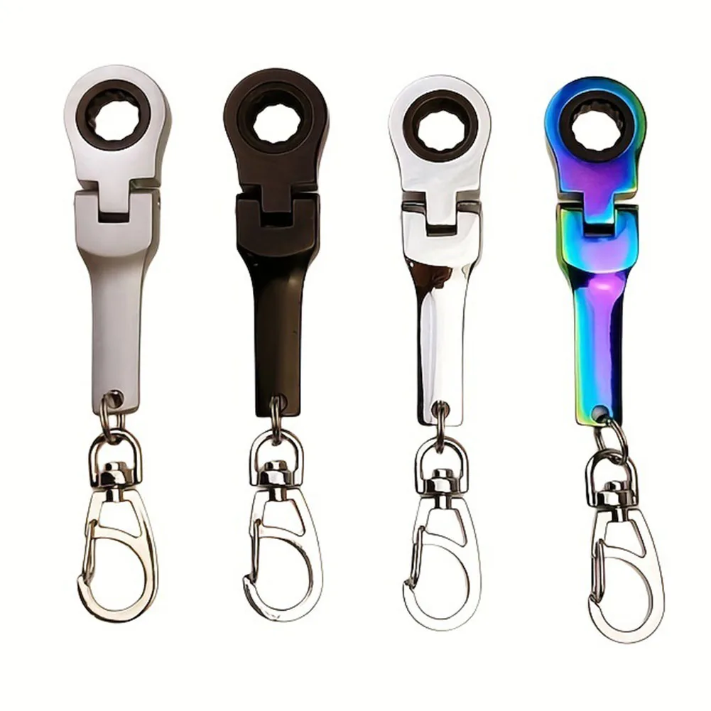 Small 10mm Ratchet Spanner Portable Wrench With Key Chain 180 Degree Rotatable Keychain Key Chain Ring Keyring Car Accessories