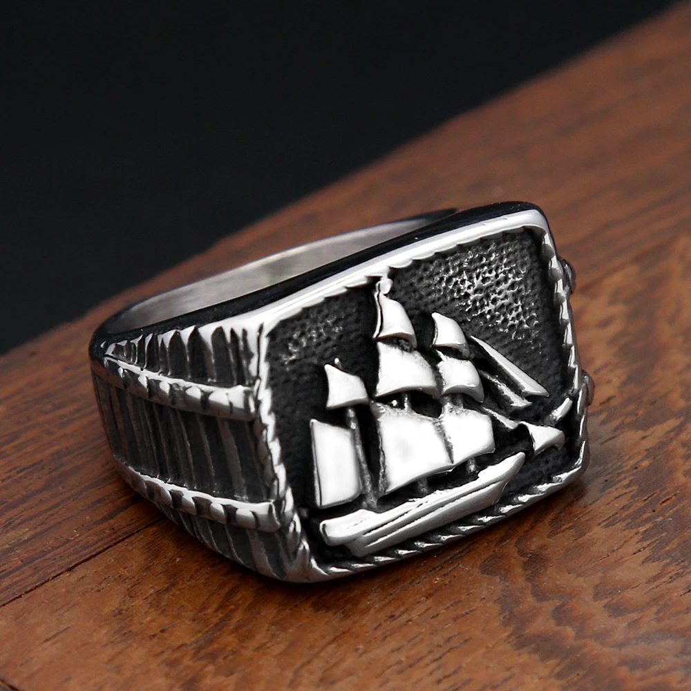 

Nordic Vintage Ship Rings For Men Women Stainless Steel Viking Amulet Ring Unique Fashion Biker Jewelry Gift Dropshipping