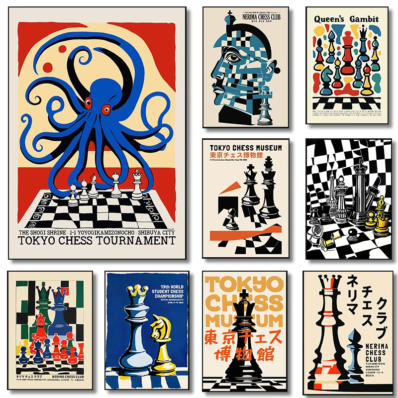 Pósteres coloridos de ajedrez de Nerima, Gambit, fiesta de Club japonés, impresiones modernas, pintura en lienzo, imágenes artísticas de pared, decoración para sala de estar y hogar