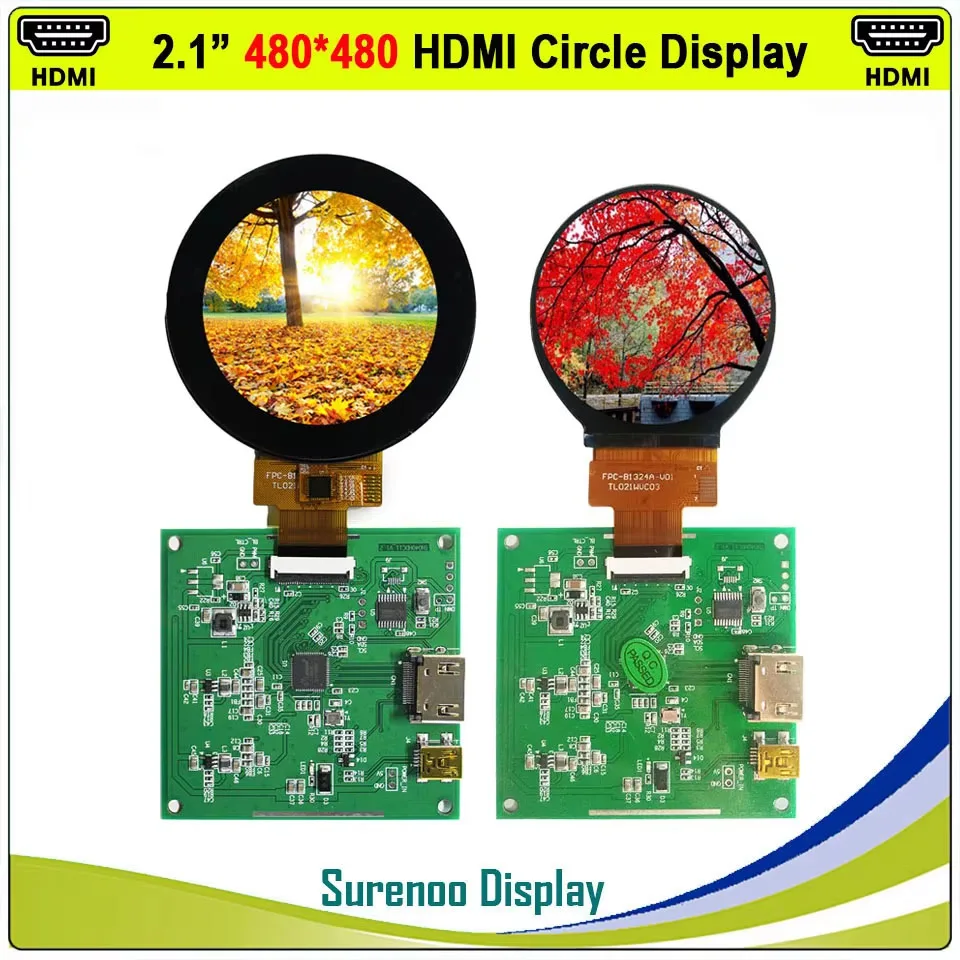 

2,1-дюймовый круглый HDMI-совместимый IPS LCD-модуль с разрешением 480x480, экран монитора с USB и емкостной сенсорной панелью для Raspberry Pi