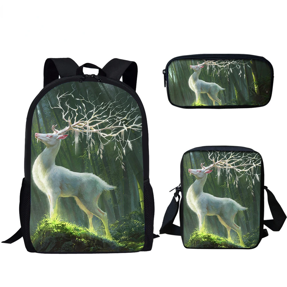 Cool Wild Animal Deer Pattern 3 pcs/Set, mochila con estampado 3D, bolso de hombro para ordenador portátil, estuche para lápices