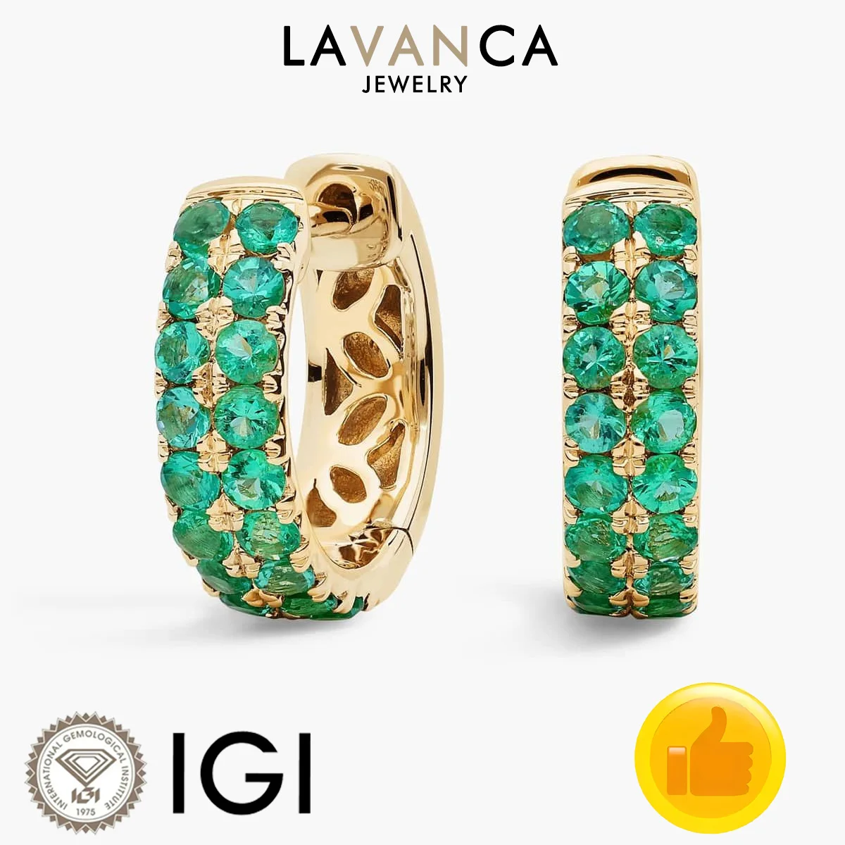 Double Row Emerald Earrings Round Lab Emerald Earrings 9K/14K/18K Yellow Gold Lab Grown Emerald Earrings Fine Gift For Women
