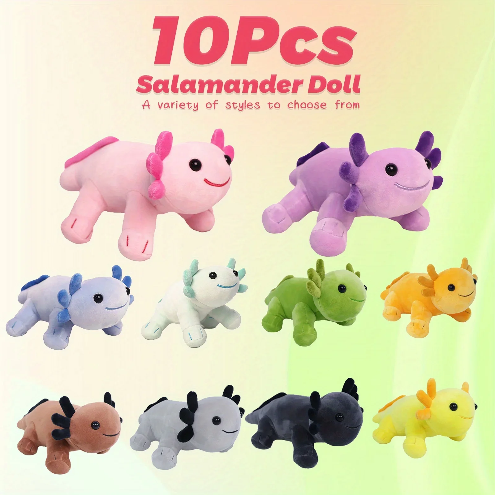 10 Pcs Different Styles Mexican Salamander Cute Plush Toys, Birthday, Christmas and New Year Home Decoration and Gift