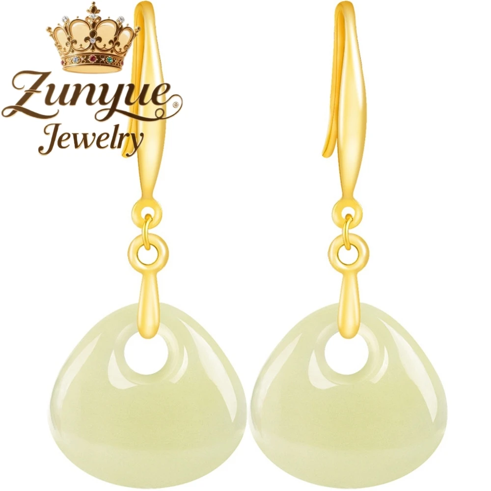 Genuine S925 Silver - Inlaid Natural Hetian Green Jade Earrings High - End And Elegant Charms Luxury Fine Quality Jewelry Handic
