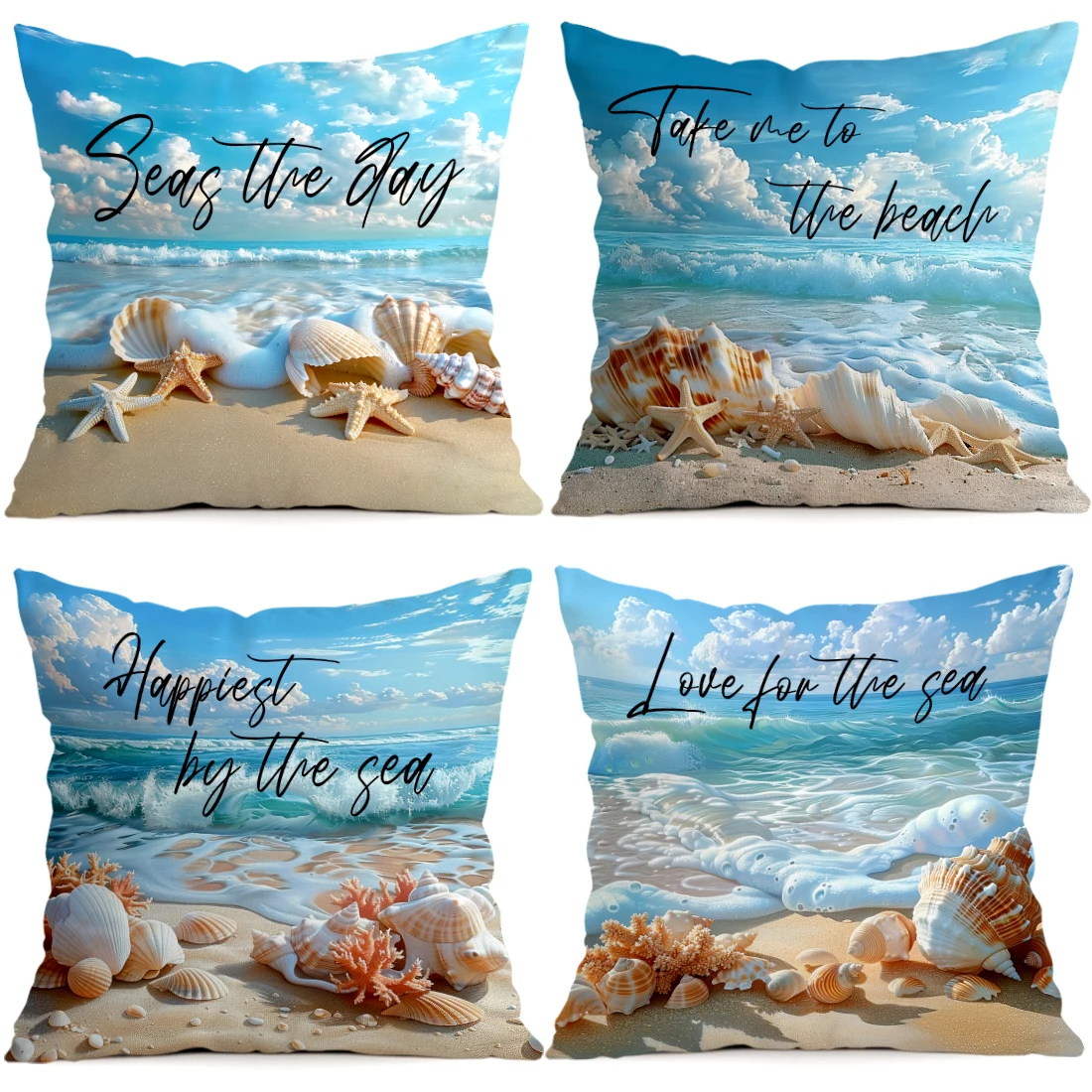 1/4pcs Beach Style Text Design Cushions Pillowcase Polyester Cushion Cover Throw Pillow Pillowcover Home Car Sofa Decor
