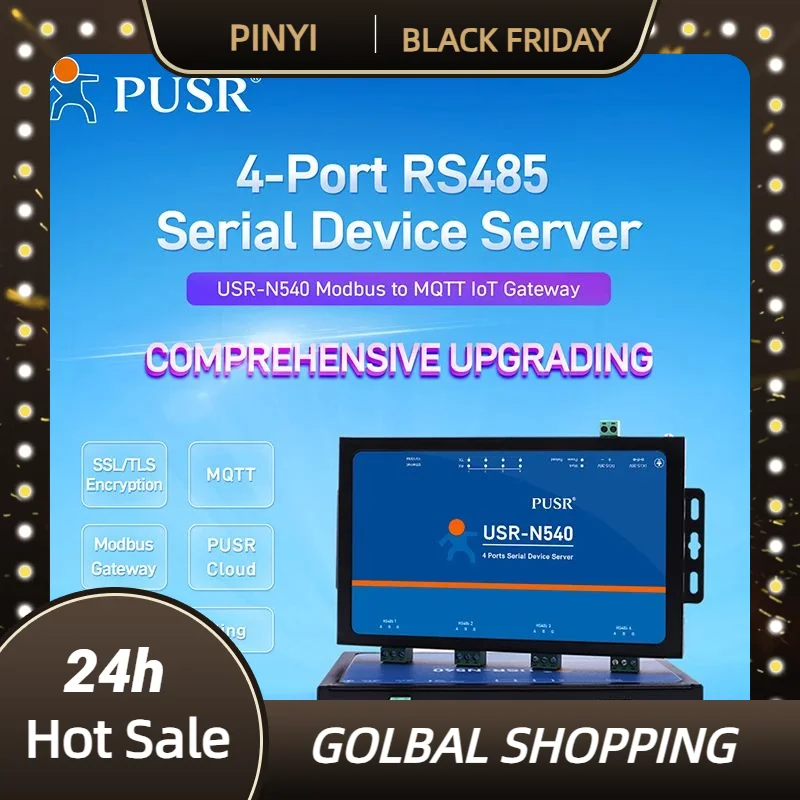 Genuine PUSR 4 ports RS485 to Ethernet Converter Modbus to MQTT IoT Gateway TCP IP USR-N540