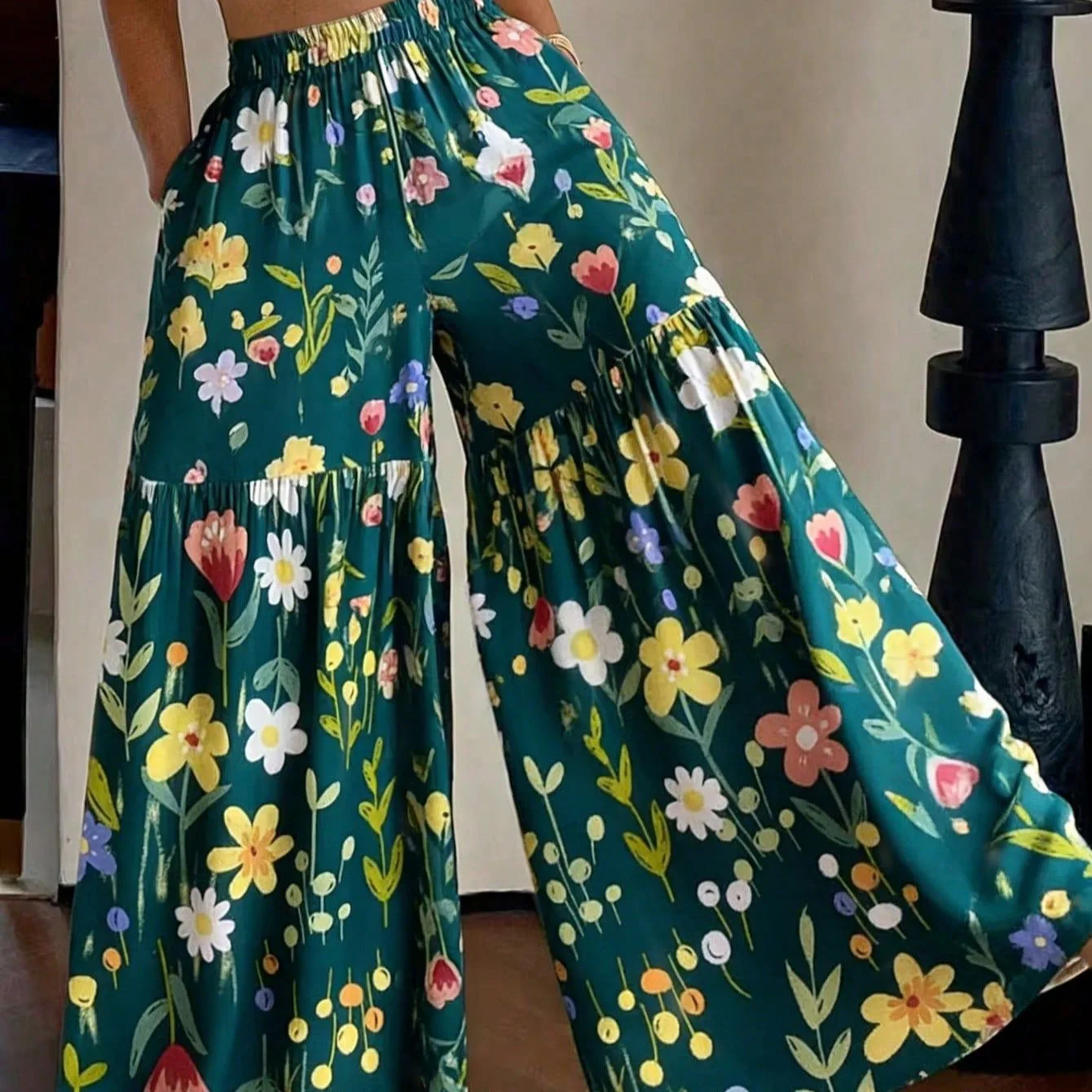 Women Printed Wide Leg Pants Elegant Lightweight Loose Fit Trousers Comfortable Casual Vacation Wear All Season Long Pants Fashi
