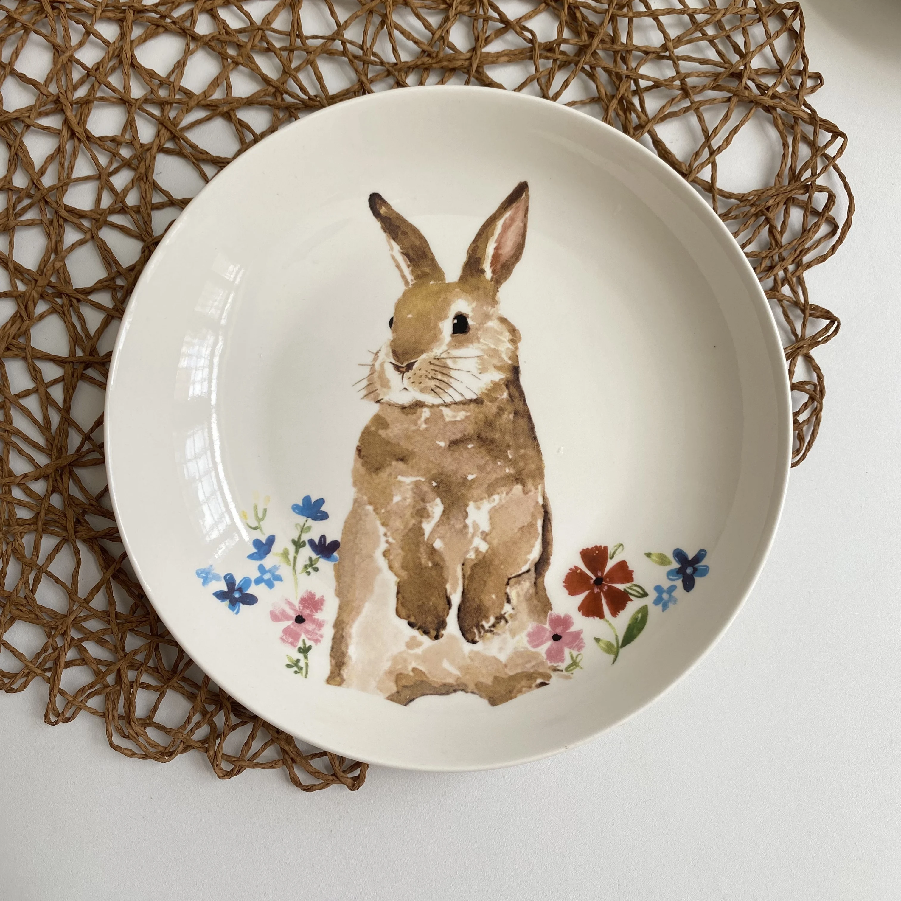 Rabbit Pattern Round Ceramic Plate Safe Overglaze Home Kitchen Salad Dessert Porcelain Dishes Afternoon Tea Tablewares