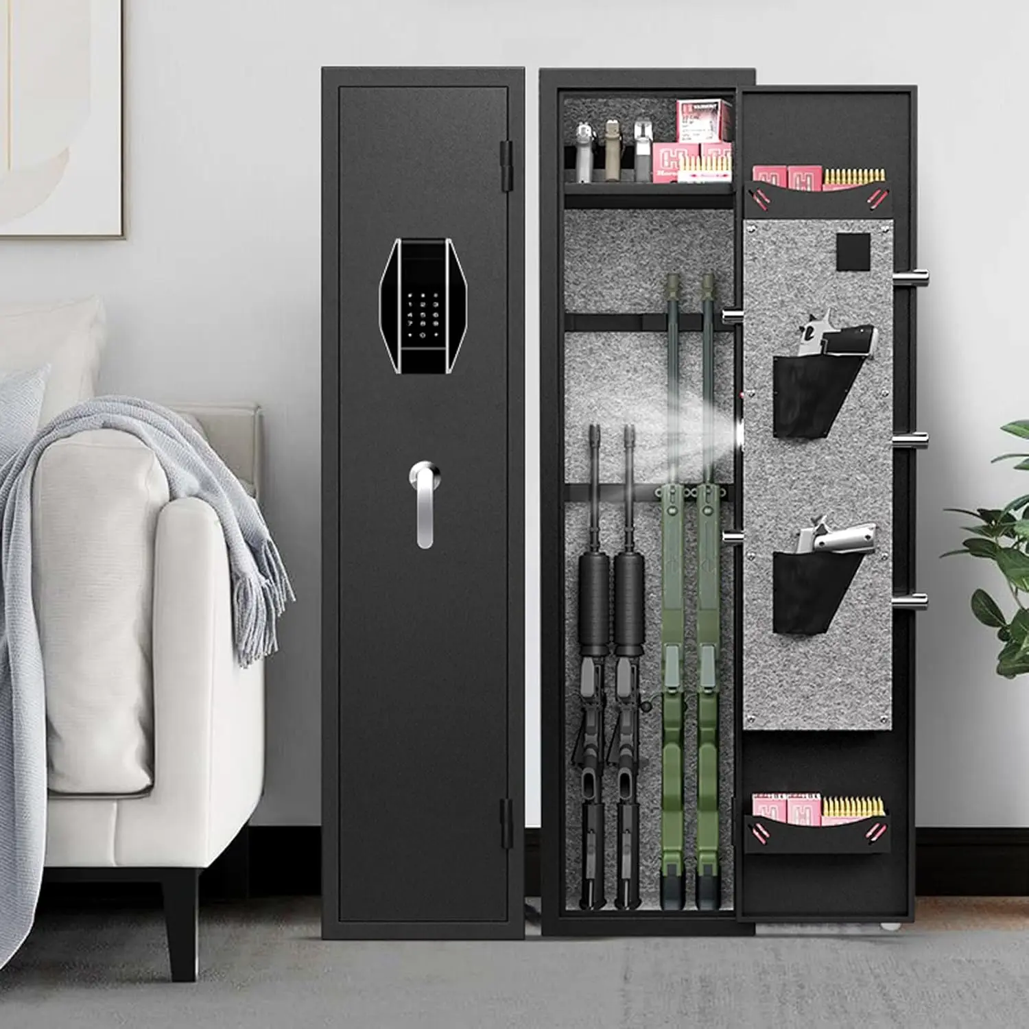 3-4 Rifle Gun Safe,Large Gun Safe for Home Rifle and Pistols,Quick Access Gun Cabinets with LED Light,Rifle Safe with Removable