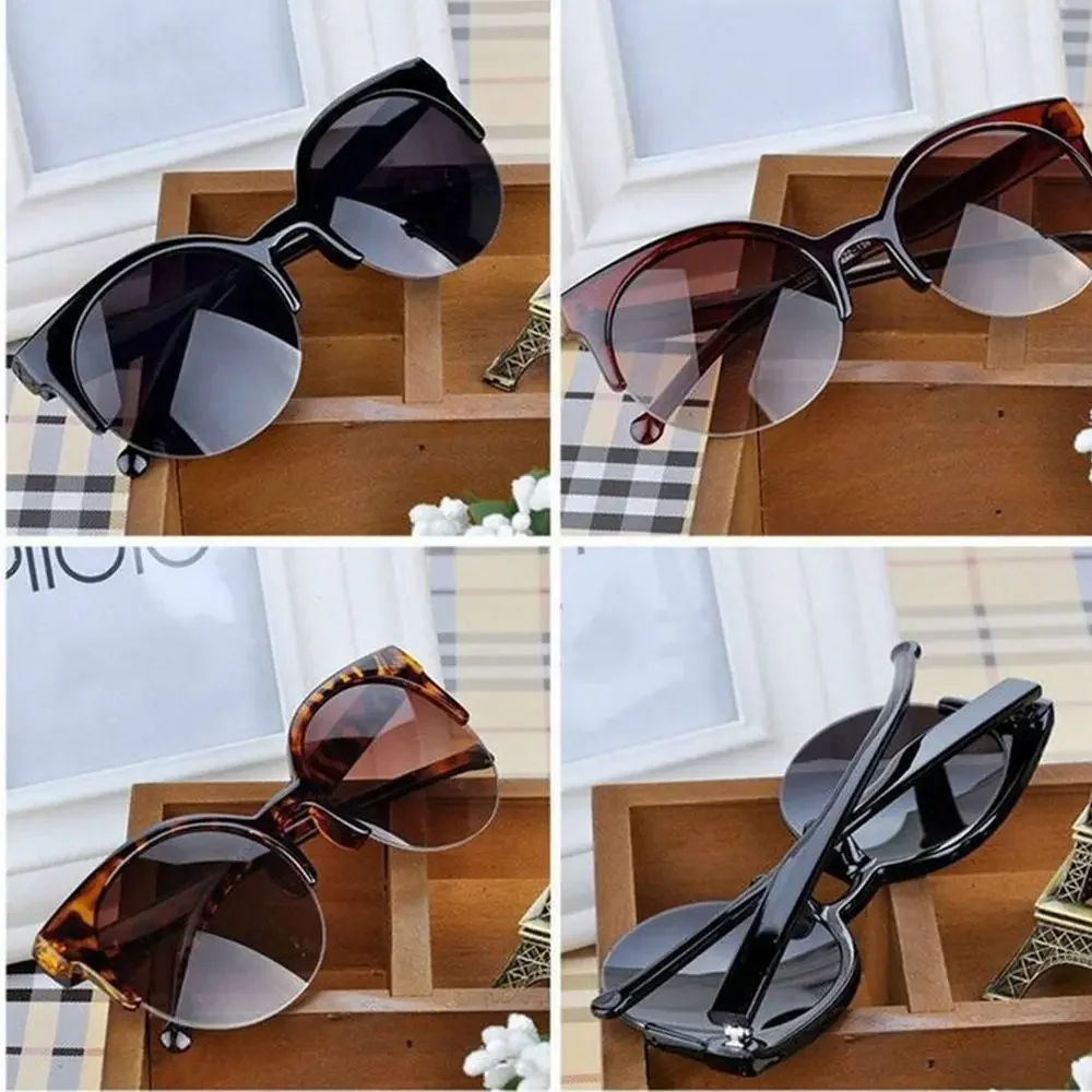 Retro Vintage Cat Eye Sunglasses Half Frame Sunglasses Women Sun Glasses Anti-UV Sunglasses Female Travel Party Glasses 2024 New image 2