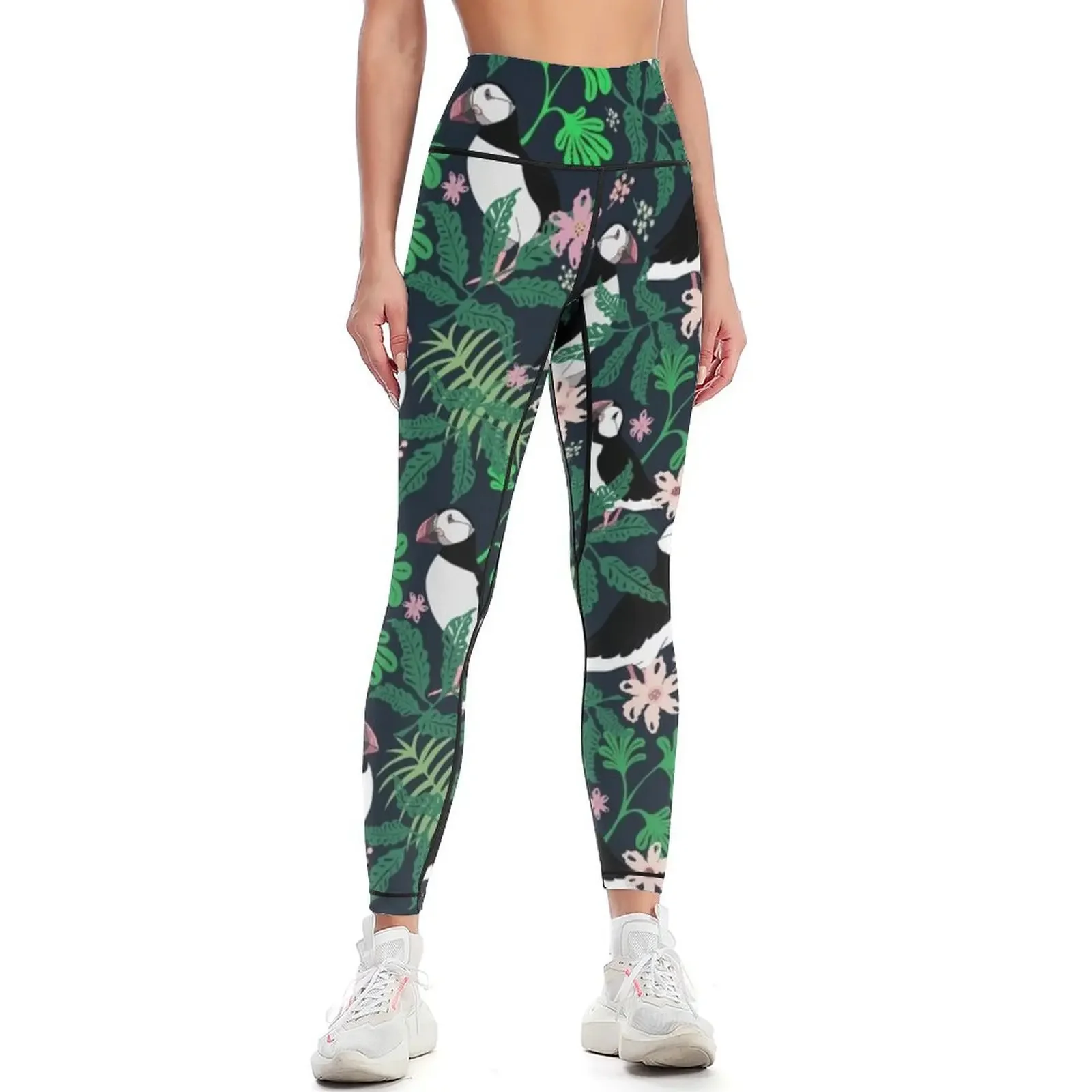 

Puffin Pattern on Deep Blue Leggings Sweatpants sportswear for gym Women's high waist Fitness woman Womens Leggings