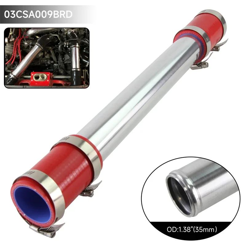 Schwarz / Blau / Rot 0 Grad 35 mm 1,38 Zoll Ladeluftkühler Turbo Rohr Rohrleitungen + Silikonschlauchschellen Kits Aluminium T6063