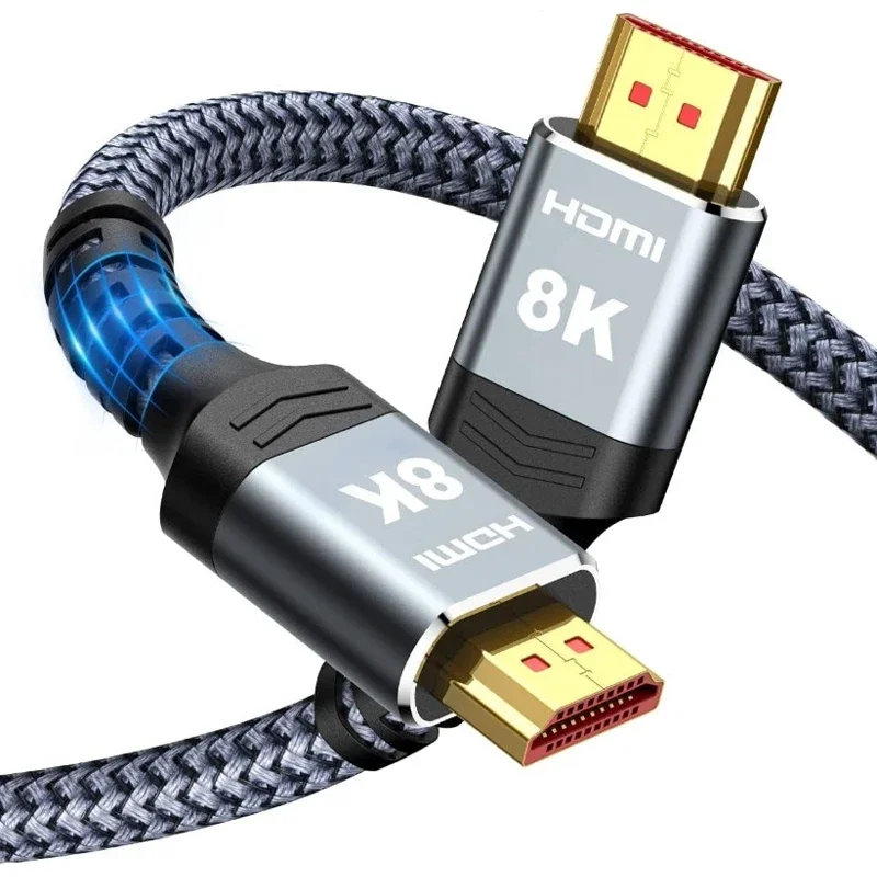 8K 48Gbps Ultra High Speed HDMI Braided Cable Cord-4K@120Hz 8K@60Hz DTS-HD 12 Bit Color Compatible for PS5 Monitor PC and More