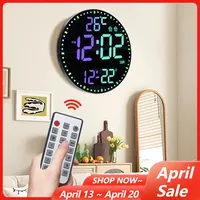 Colorful RGB LED Large Digital Electronic Clock Temperature Date Week Display Dual Alarms Wall Clock 12/24H with Remote Control