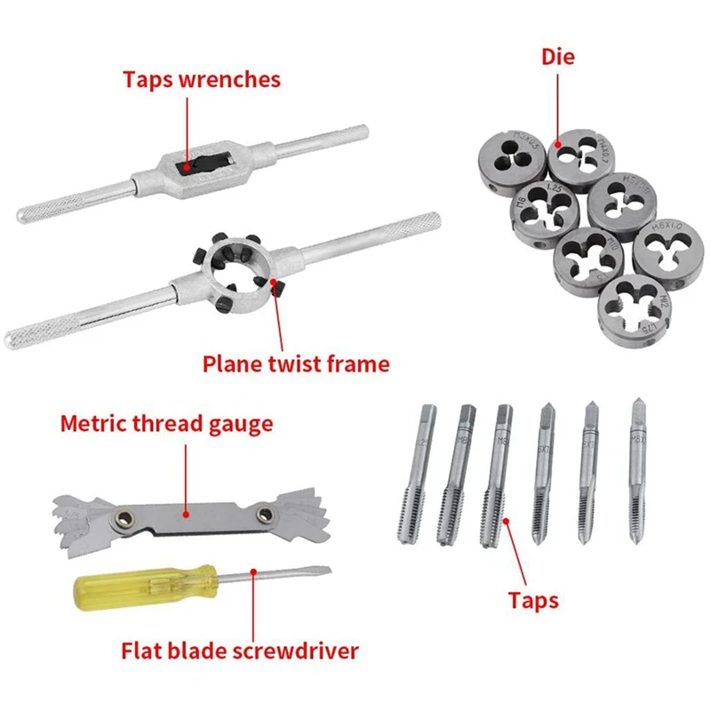 Juego de troqueles y grifos métricos de M3-M12, herramienta de roscado Manual, juego de llaves de troquel de grifo de rosca, 32 piezas