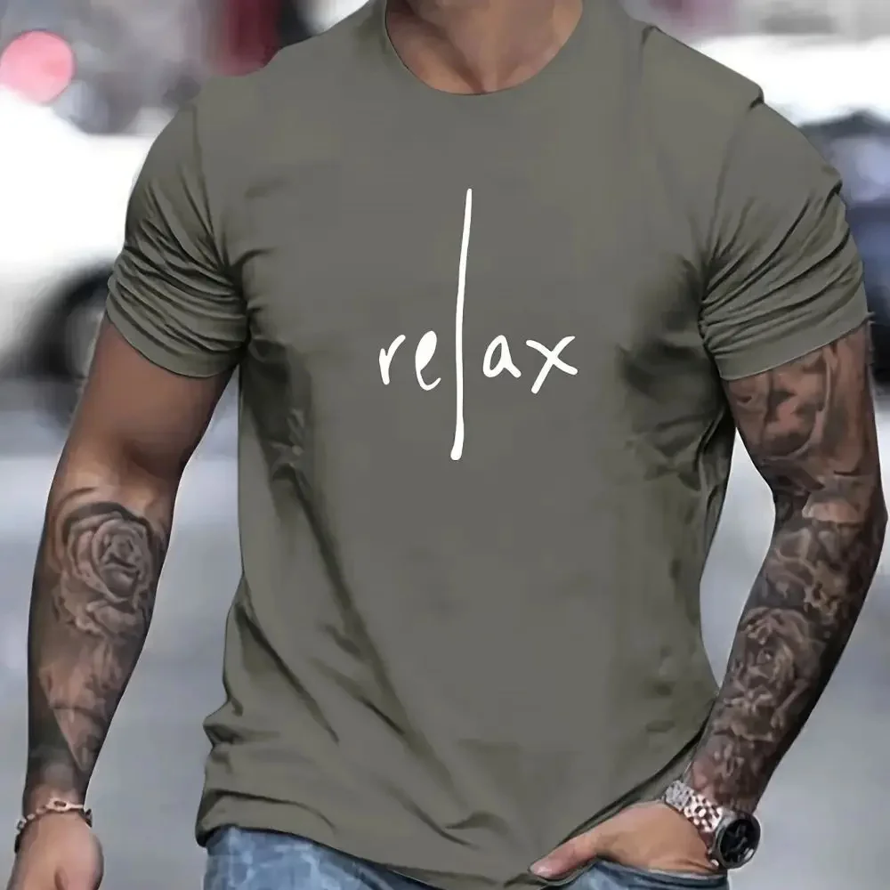 2024 New Casual Men\'s T Shirts Summer Relax Letter Print Tees Shirts Comfortable Oversized Short Sleeve Top O-Neck Male Clothing