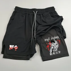 Men's Sports Shorts Anime Hanma BAKI グラップラー Running and Fitness Shorts 2-in-1 Quick Drying Double Layer gym shorts men