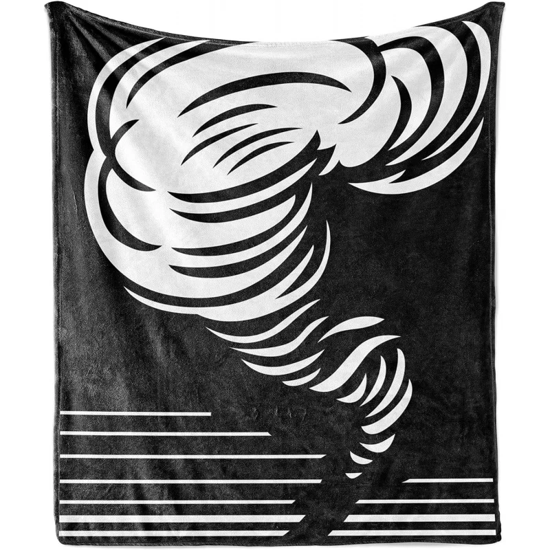 

Hurricane Milton monochrome twisted design with striped weather-themed pictograms, flannel tornado throw