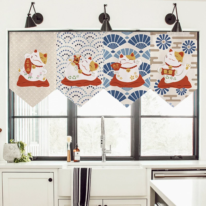 

Kitchen Decor Horizontal Curtain Lucky Cat Partition Restaurant Shop Door Head Curtain Pennant Bedroom Hanging Half Curtain