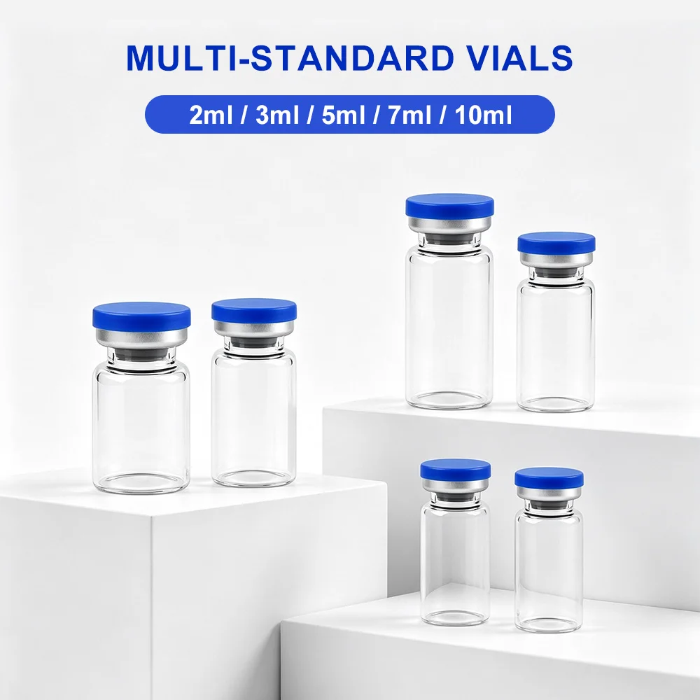 3/5/7/10ml Glass Bottle for Injections Sterile Vial Seals Empty Vials Lab with Self Healing Injection Port with Aluminum Cap