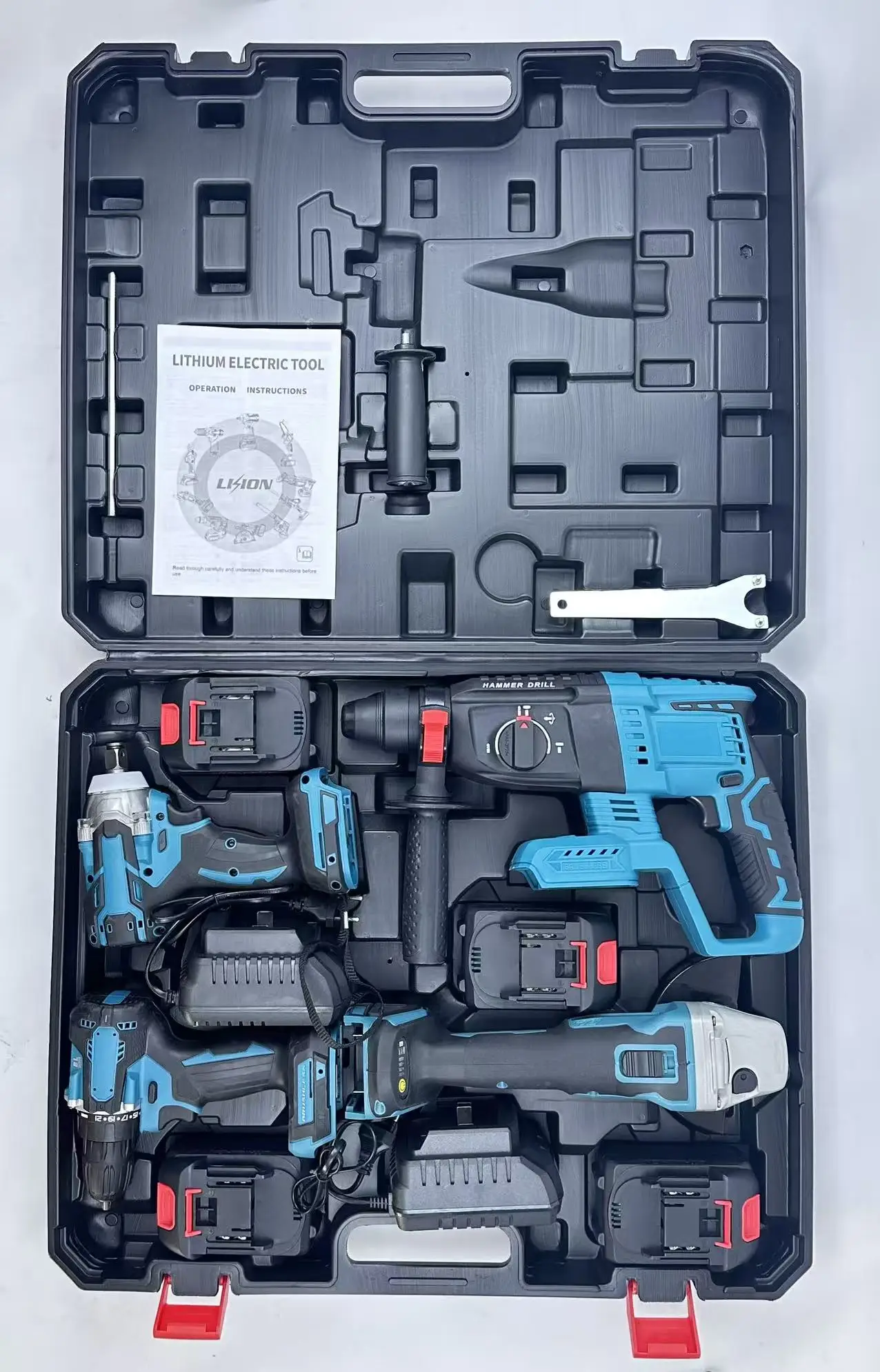 4-Piece Cordless Brushless Electric Hammer Drill Angle Grinder & Wrench Combined Multi-Tool Kit-Customizable Sample Kit