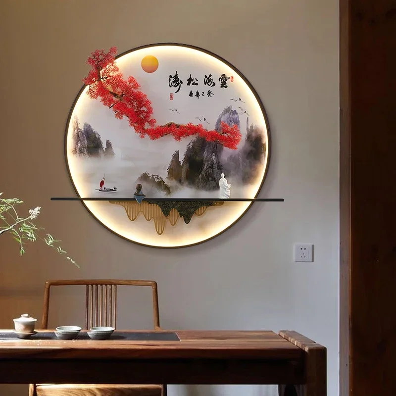 VIOLET Modern Wall Picture Light Inside Creative Chinese Pine Landscape Mural Sconces Lamp LED for Home Living Bedroom Study