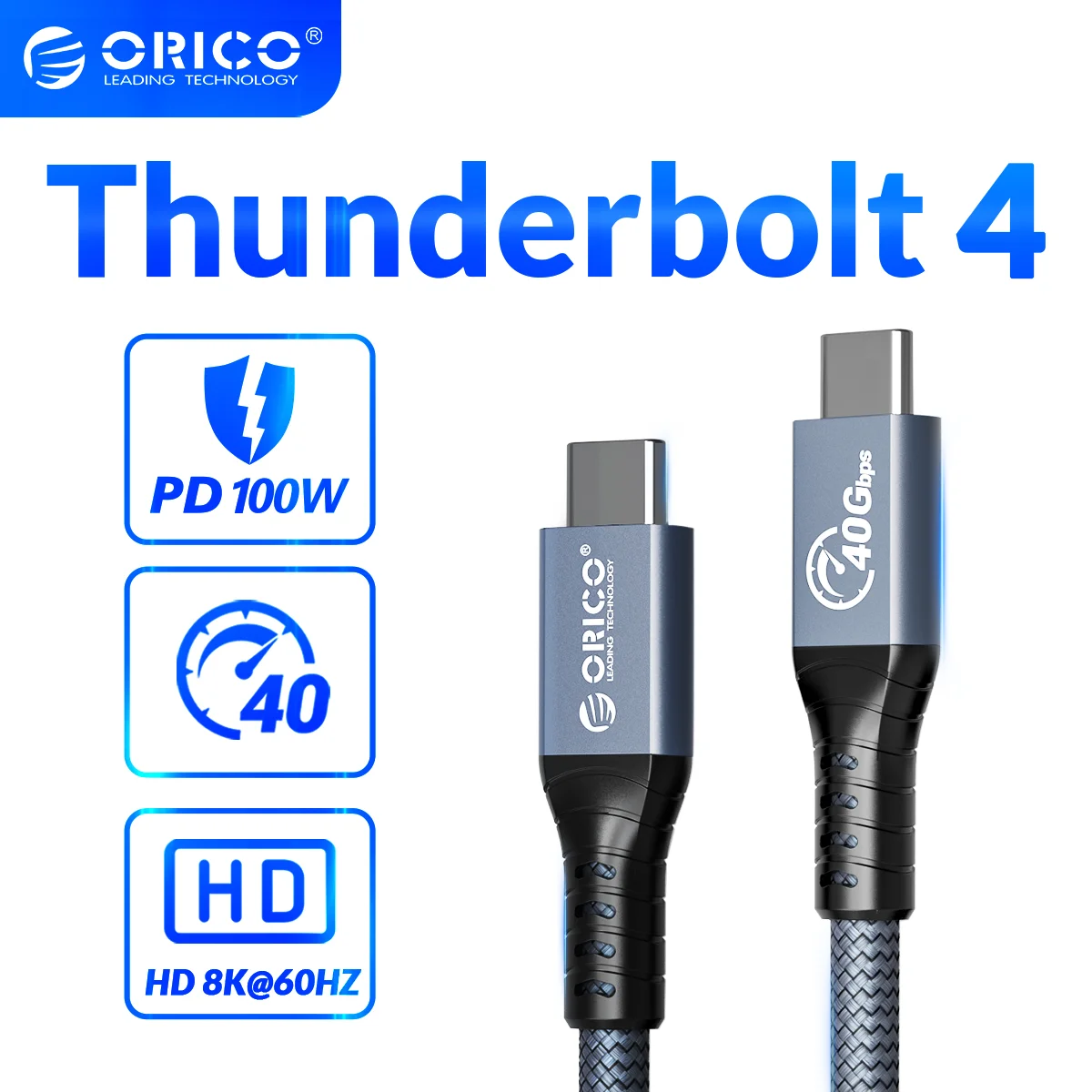 

ORICO 100W Type C To USB C Cable USB4 40Gbps PD100W Fast Charging Charger Cord For Macbook iPad Samsung Xiaomi 0.3M Charger Cord