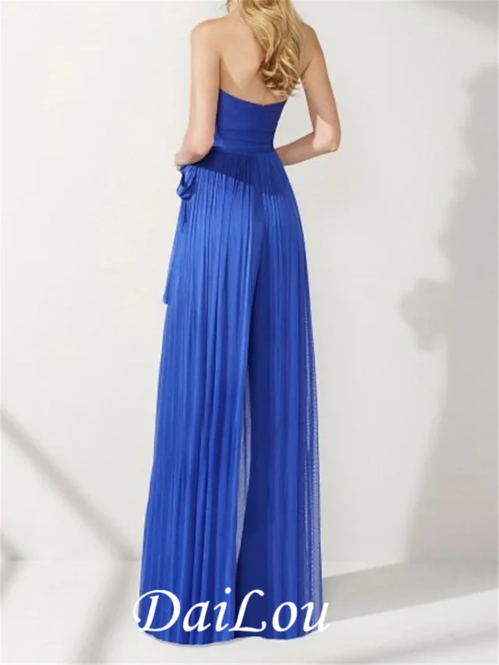 Jumpsuits Elegant Wedding Guest Formal Evening Dress Strapless Sleeveless Floor Length Chiffon with Ruched Pearls Draping