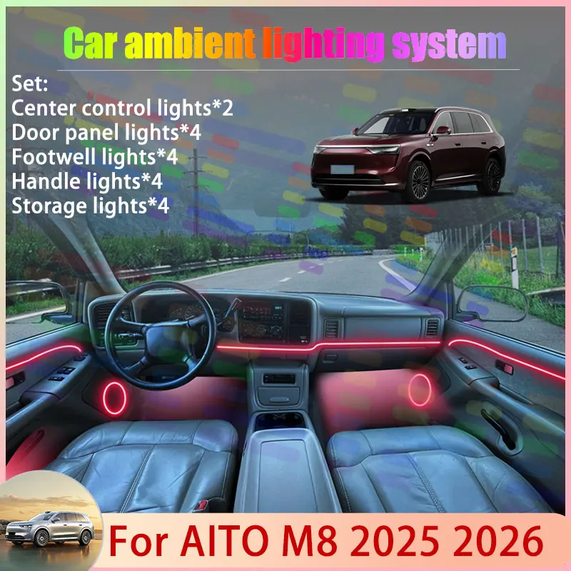 

Для AITO M8 2025 2026 2/24 в 1, автомобильная атмосферная лампа, RGB абажур, ансамбль, стример, атмосферный набор, автозапчасти, автоаксессуары