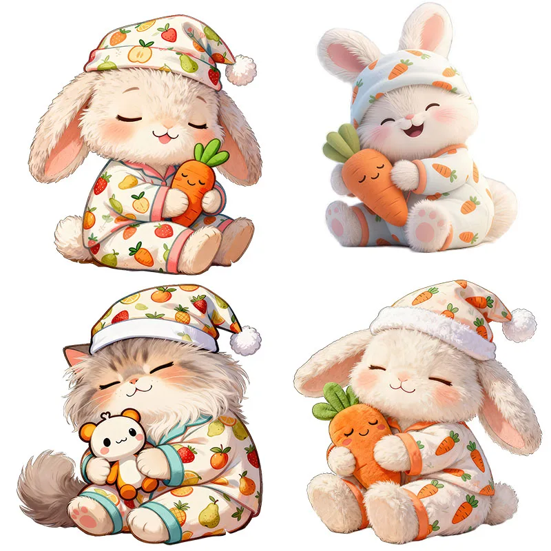 Three Ratels CFN46 cute little rabbit wearing pajamas Cartoon animal wall stickers for children's bedroom wall stickers