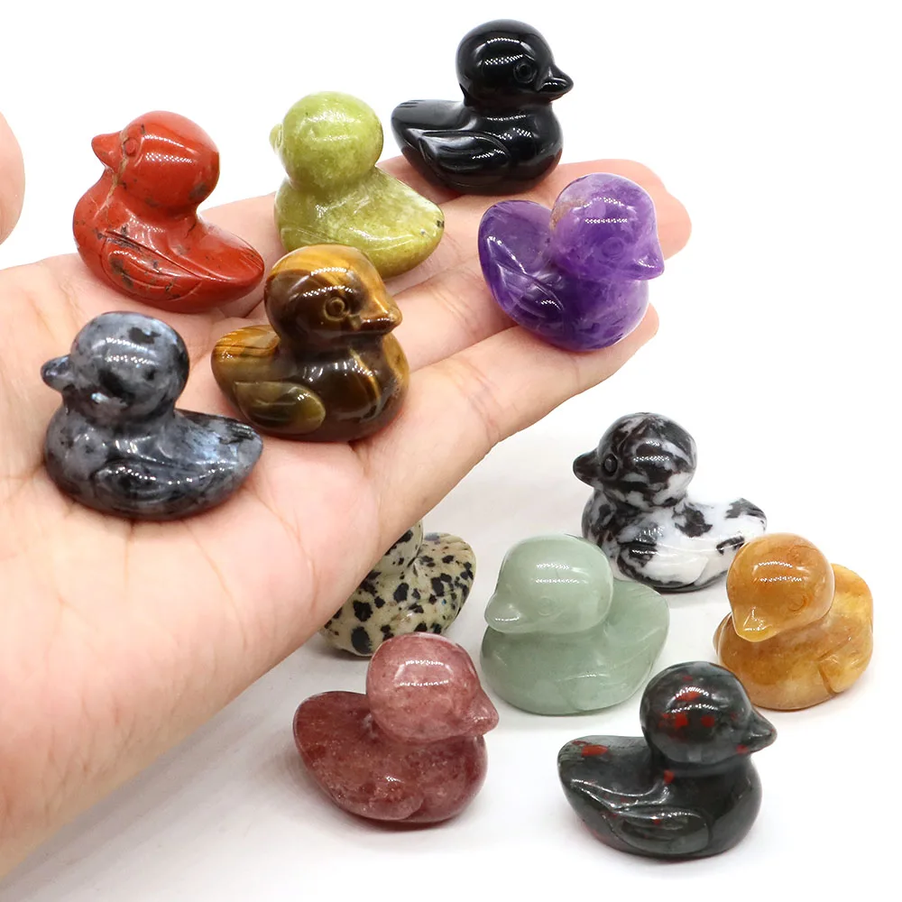 

1.2" Little Duck Statue Natural Stone Reiki Healing Crystal Amethyst Tiger Eye Animal Figurine Gemstones Crafts Home Decor Gifts