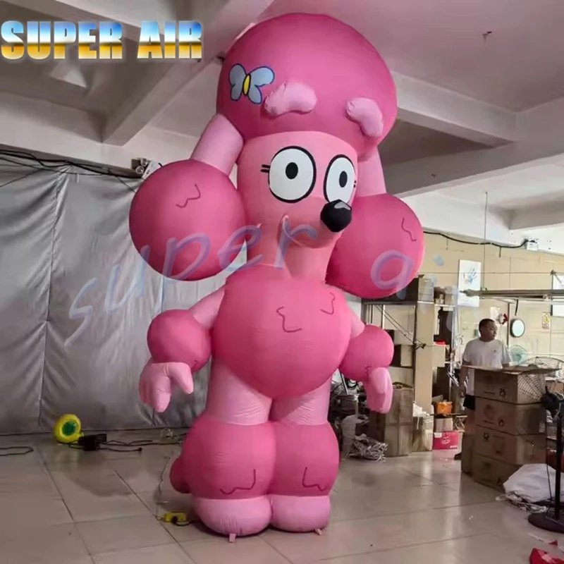 Giant outdoor party decoration animal model inflatable pink dog with curly hair