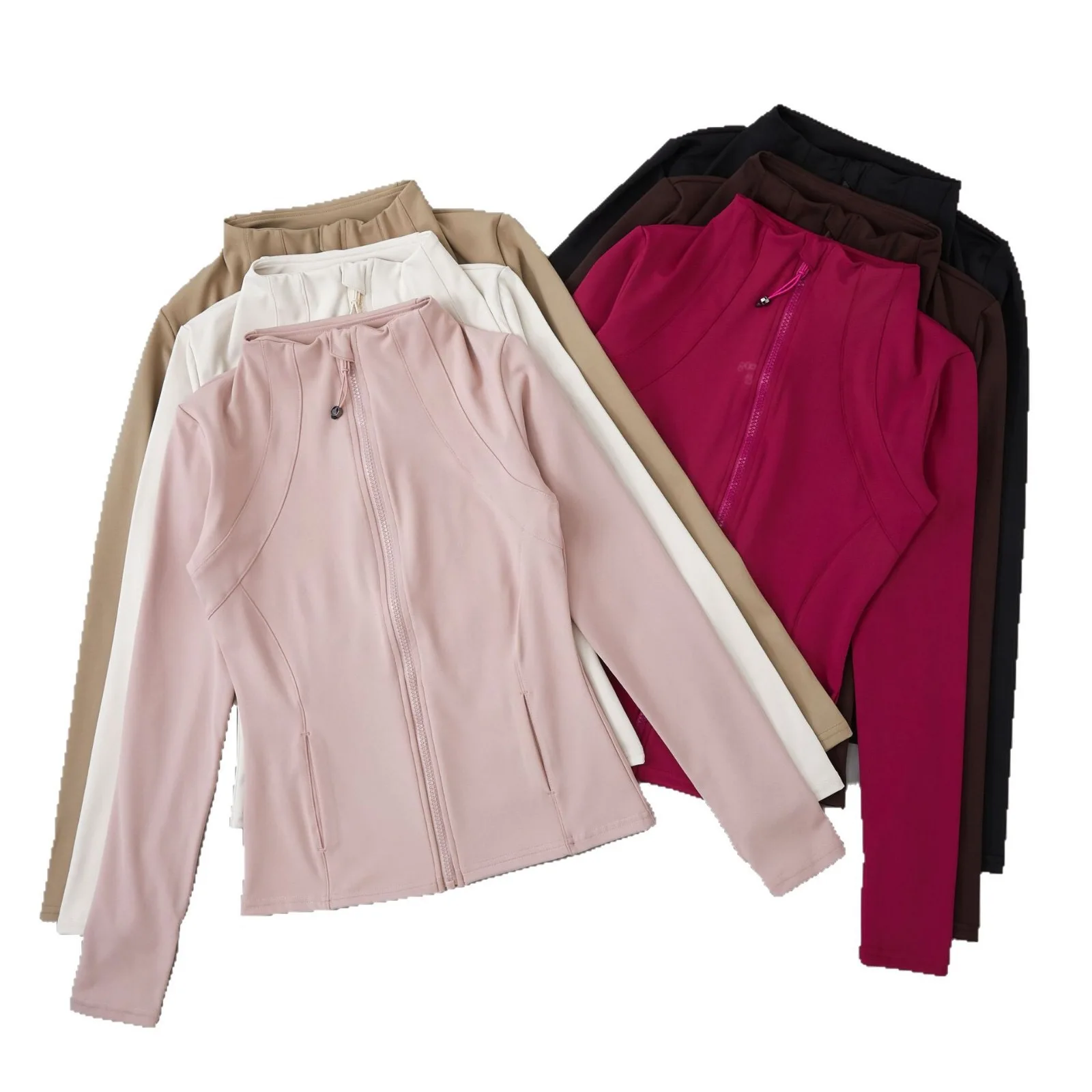 سترة لياقة بدنية بياقة واقفة سريعة الجفاف للنساء بقصة ضيقة وسحاب ملابس لليوجا وأكمام طويلة قابلة للتنفس للجري وركوب الدراجات