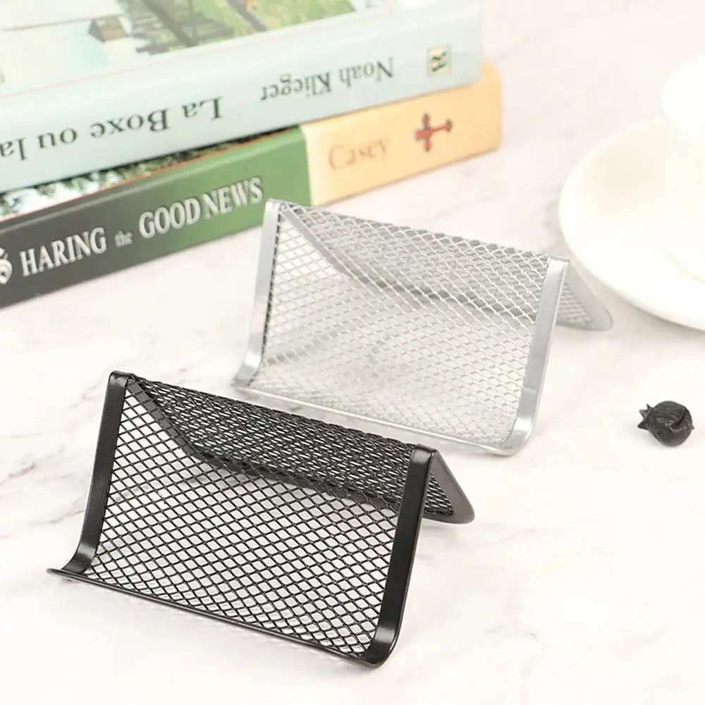 Silver Metal Mesh Memo Clip Holder Home Desk Card Display Stands Desk Business Holders Business Card Holder Name Card Holder