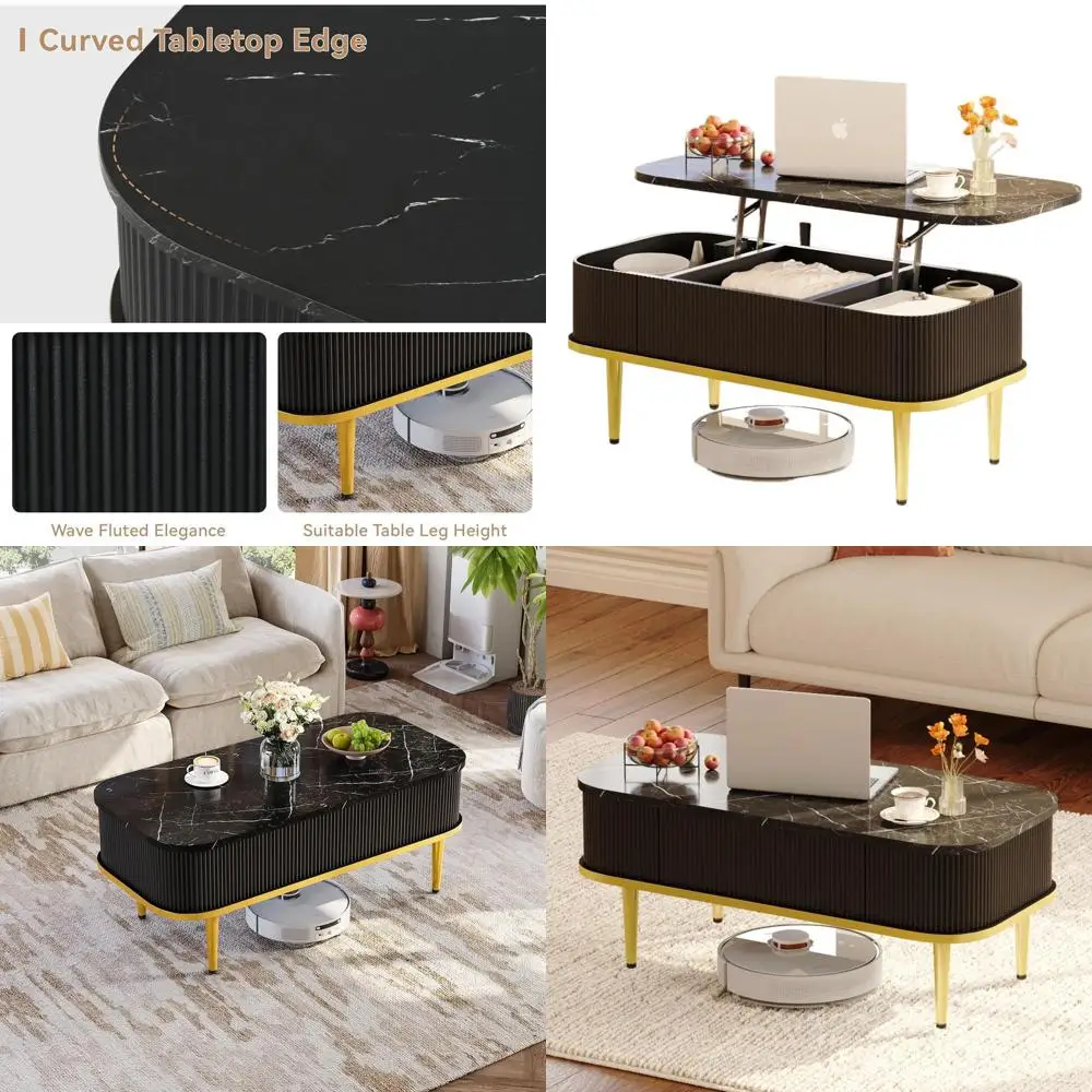 

Элегантный овальный журнальный столик с дополнительной мраморной столешницей и местом для хранения для гостиной