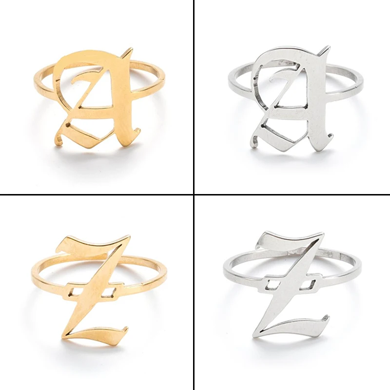 Anillos con letras iniciales de acero inoxidable para amantes, anillo ajustable gótico inglés antiguo con 26 alfabeto, joyería para parejas, bagues pour femme