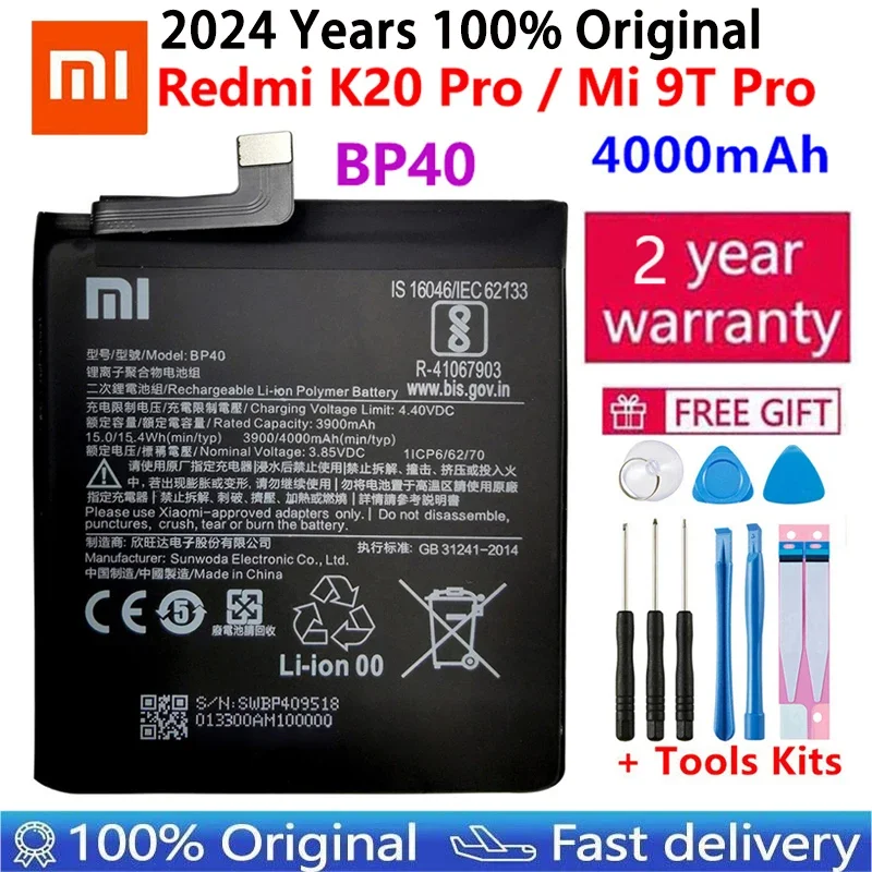 

Fast Shipping 100% Original Battery For Xiaomi Redmi K20 Pro / Mi 9T Pro 4000mAh BP40 Replacement Li-ion Polymer Phone Batteries