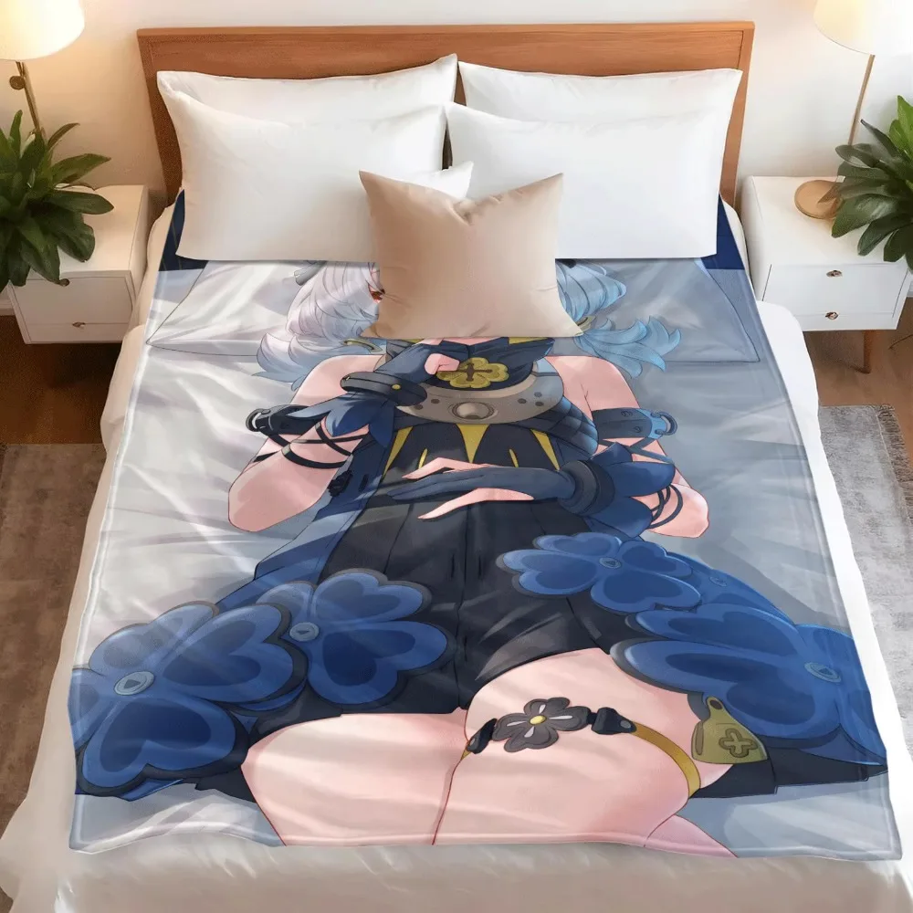 Flannel Throw Blanket Lingyang Anime Silver Short Hair Girl Finger On Lips Pose Print Soft Warm Lightweight Sofa Bed Blanket