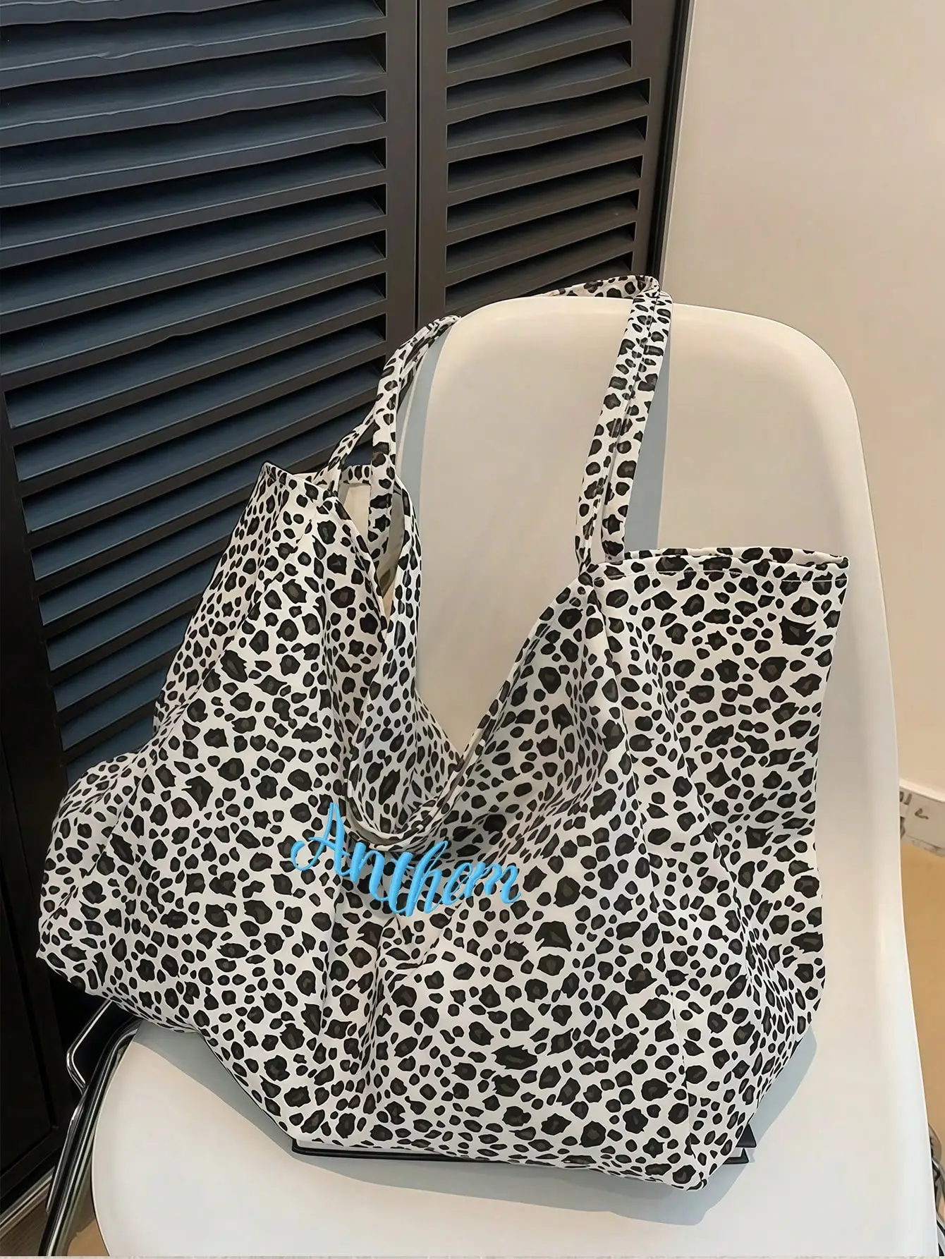 1PC Personalized Women's Shoulder Bag - Custom Name Embroidery, Leopard Canvas, Large Capacity, For Daily Use/Gift