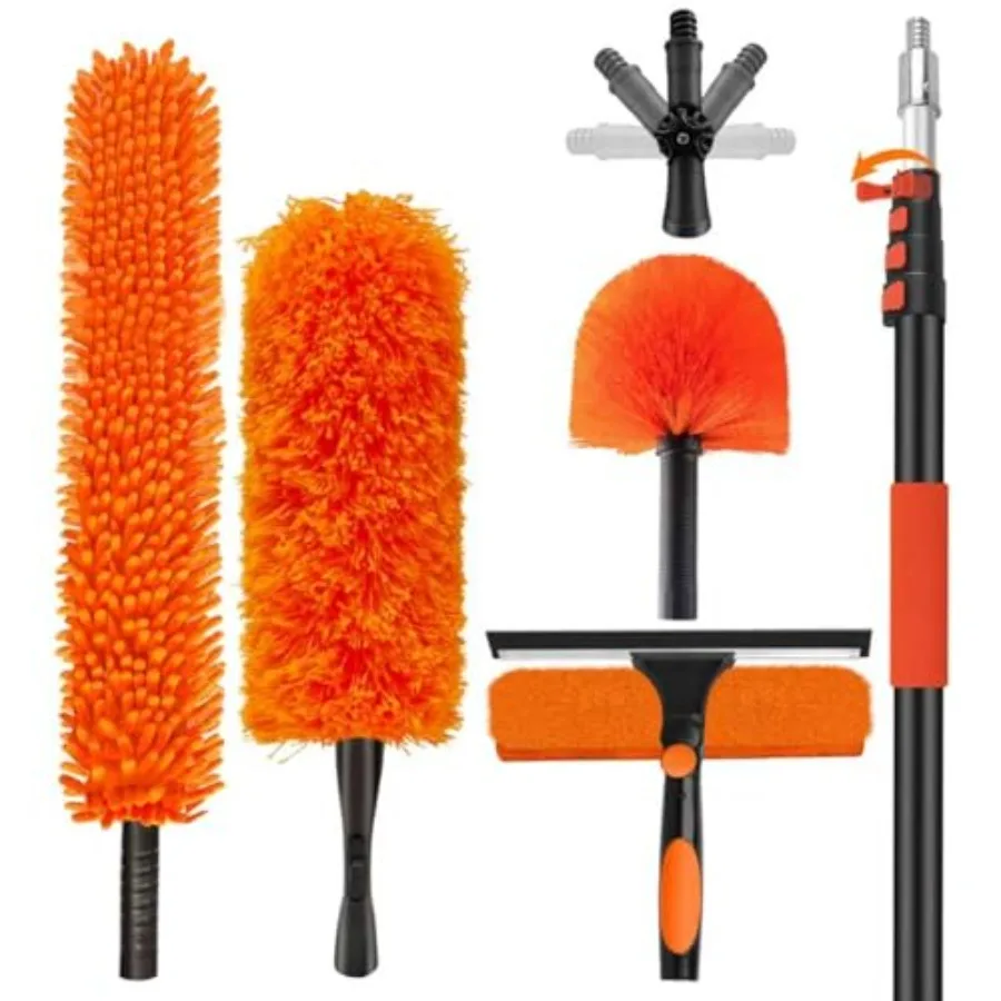 26FT High Reach Duster Cleaning Kit with 20FT Pole 4-in-1 Tool Set with Universal Swivel Joint High Ceiling Fan Cleaner Microfi