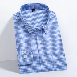 New 100% Cotton Oxford Mens Striped Plaid Shirts Long sleeve Male Business Casual High Quality Formal Shirt For Men Social Shirt