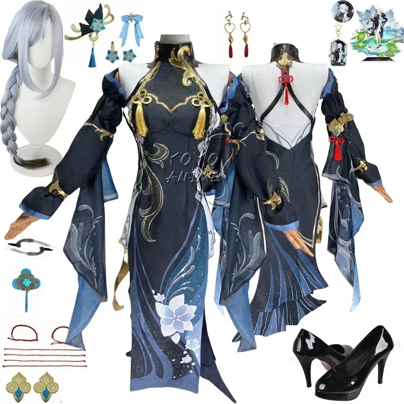 Kostum Cosplay Shenhe Genshin Impact 2025, Wig Lantern Rite, Sepatu, Kostum Anime Halloween Wanita