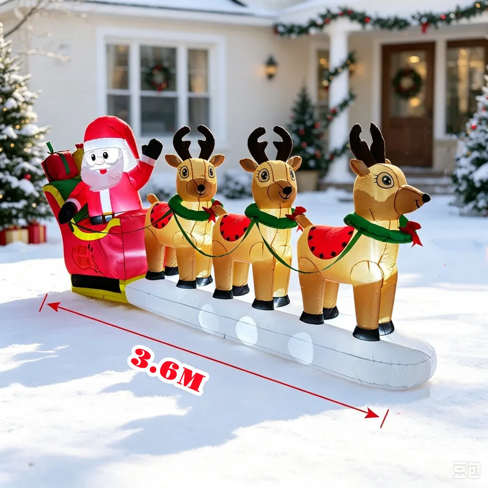 Christmas inflatable 3.6M Giant Santa Claus Sled Three Elk With Built-in LED Lights Indoor And Outdoor Garden Porch Decoration