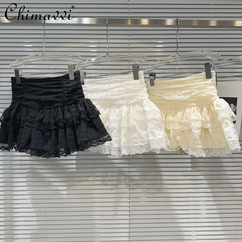 2024 Autumn Clothes New Sweet Girl Yarn Lace Ballet Pure Desire Short Skirt High Waist Elegant Lady Elegant Above Knee Skirts