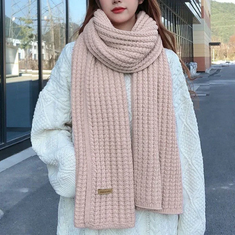 Women\'s Neck Warmer Winter Thickened Thermal Shawl Knitted Scarf Solid Color