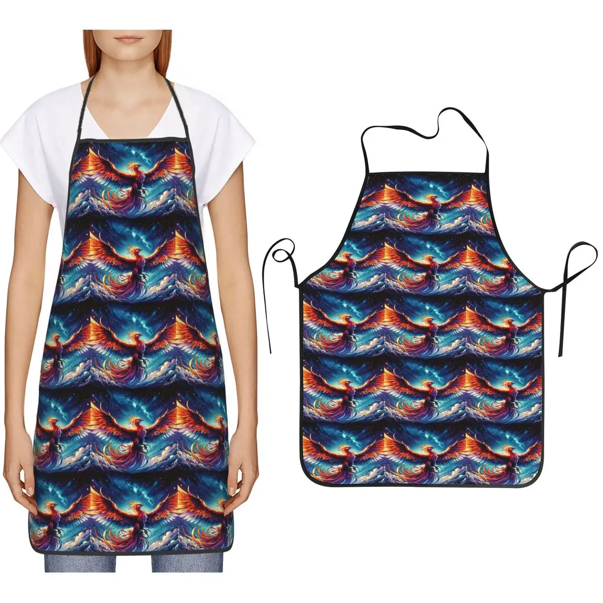 Colorful Majestic Phoenix Apron Chef Cooking Cuisine Tablier Bib Kitchen Cleaning Pinafore for Women Men Painting